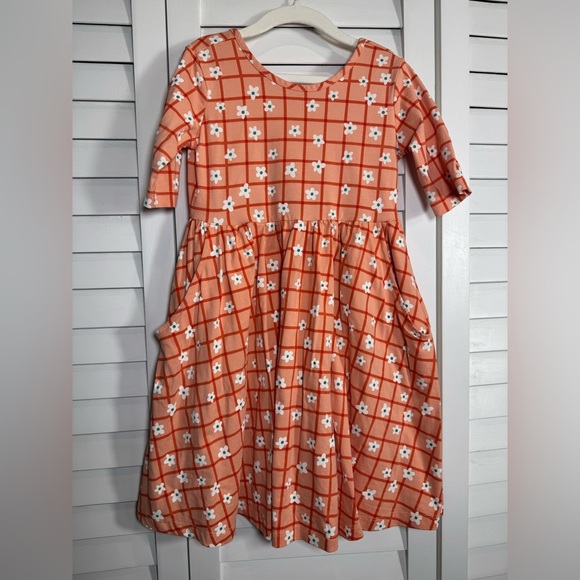 Hanna Andersson Print Skater Dress with Pockets Floral & Grid Size 120cm 6-7 - Picture 3 of 4